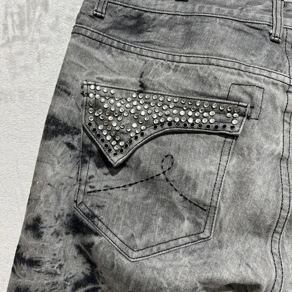 Rocawear Men's Size‎ 40X30 Gray Bleach Denim Rhinestone Pocket Jeans Streetwear